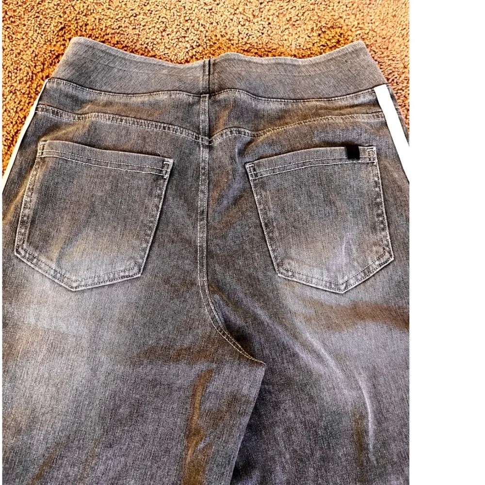 Halara Womens Wide Leg Denim Trousers Washed Grey White Side Stripe Size M New - Picture 7 of 10